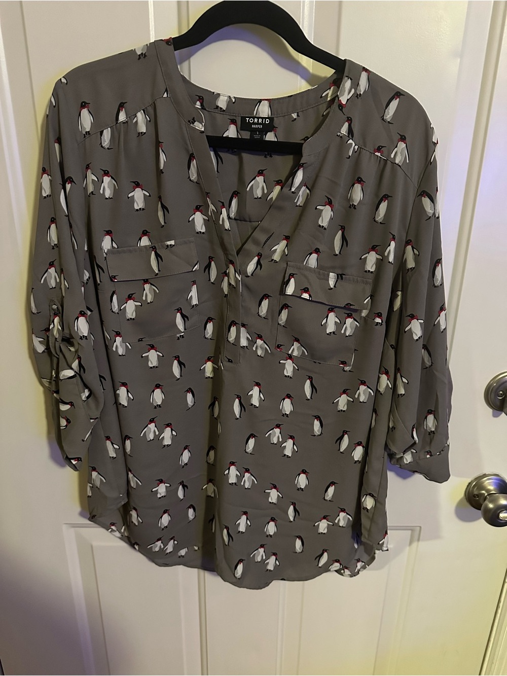 torrid Gray Penguin Print V-Neck Tunic